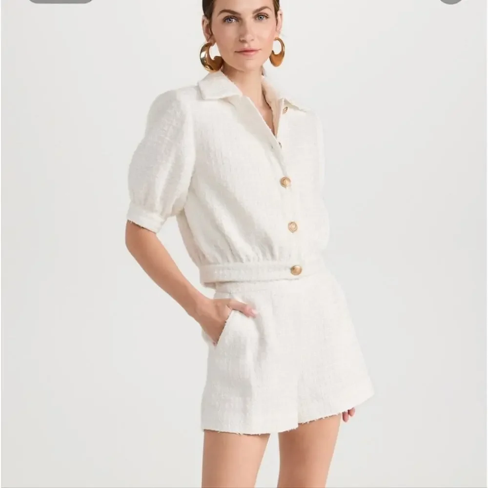 NWT$395 L'agence Ashton Bouclé Knit White Shorts Sz 6 - Picture 5 of 16